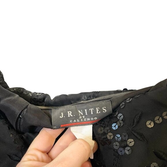 J. R. Nites Caliendo 80s 90s Prom Vintage Black Sequin Off Shoulder Fitted Dress - Picture 6 of 9